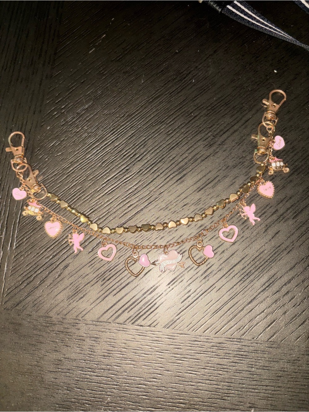 Gold-tone Pink Heart Charm Chain